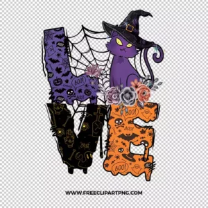 Halloween Love Free PNG & Clipart Download, halloween sublimation png, Halloween png, witch png, broom png, bat png, witch hat png, cat png