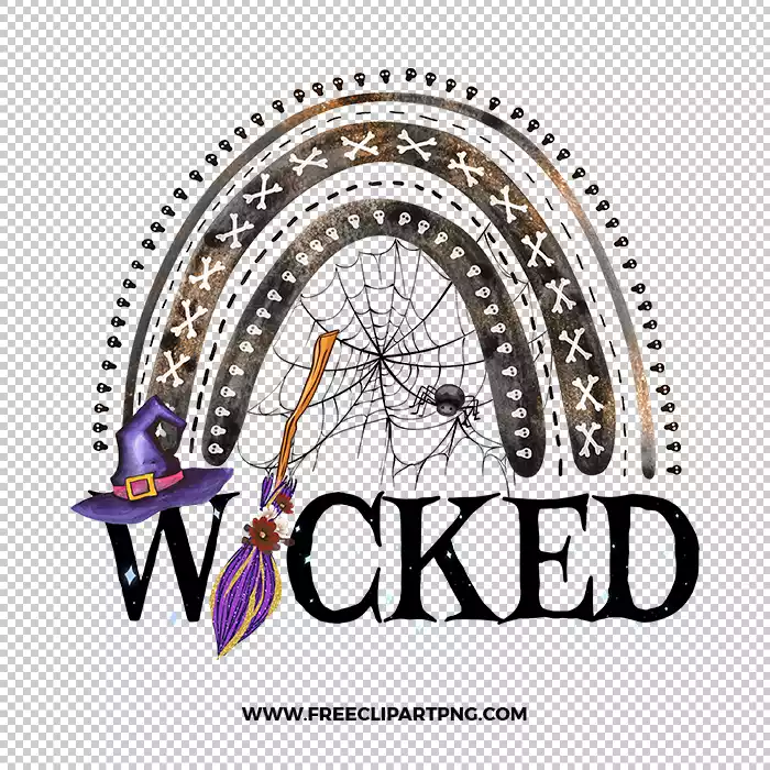 Wicked Free PNG & Clipart Download, Halloween sublimation png, Halloween png, witch png, broom png, bat png, witch hat png, spiderweb png