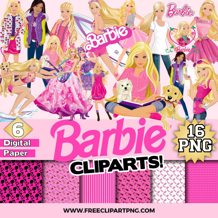 Barbie Clipart Bundle PNG & Clipart Download, Barbie Malibu Clipart, Black Barbie PNG, Barbi World PNG, Barbie Logo PNG, Birthday Barbie Girl PNG, Barbie Los Angels PNG, Barbie Surfing png, Barbie sitting with dogs clipart
