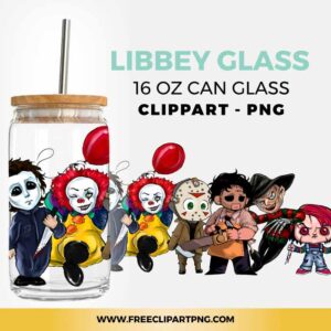 Horror Movie Characters Libbey Can Glass PNG PNG & Clipart Download,svg files for cricut, horror movie characters svg, ghost face svg, horror movie logo png, scream png, michael myers png, jason voorhees png, friday 13th png, leather face png, jigsaw png, nun png, it png, pennywise png, Fredy krueger png, chucky png, horror friends png, trick or treat png, spooky png, happy halloween png, cricut png, libbey png, transparent png
